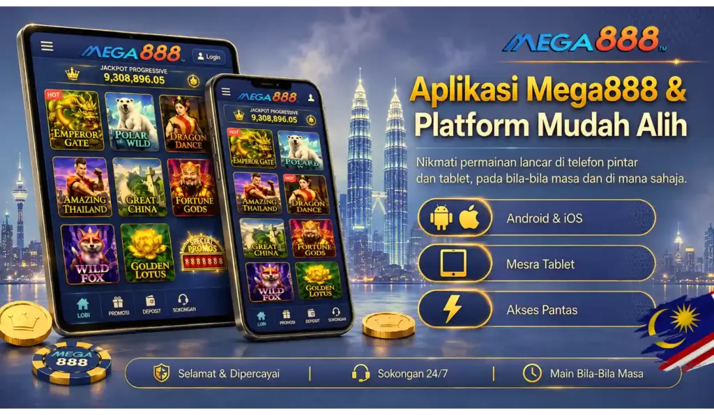 Aplikasi Mega888 memudahkan anda bermain di Android atau iOS, bila-bila masa dan di mana sahaja. 